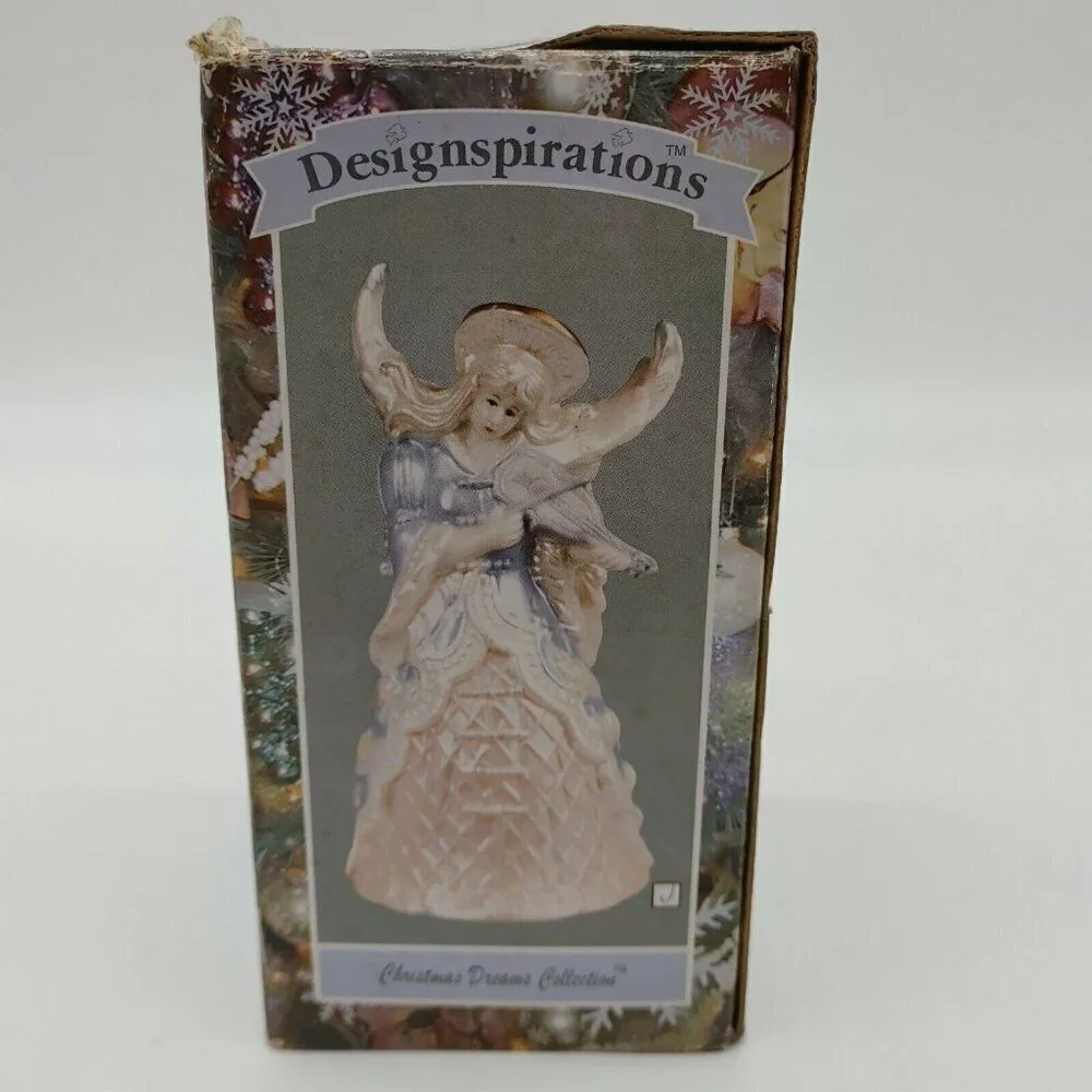 Designspirations Vintage Porcelain Angel Bell Figurine With Gold Halo & Violin